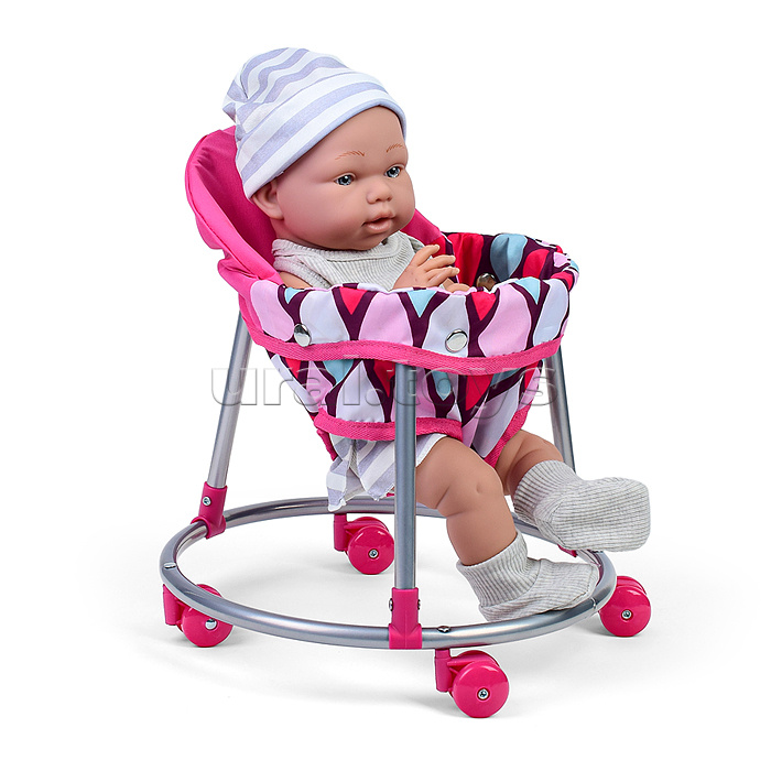 Кукольный набор (стульчик для кормления/качель, коляска, ходунки, сумка), цвет розовая капля