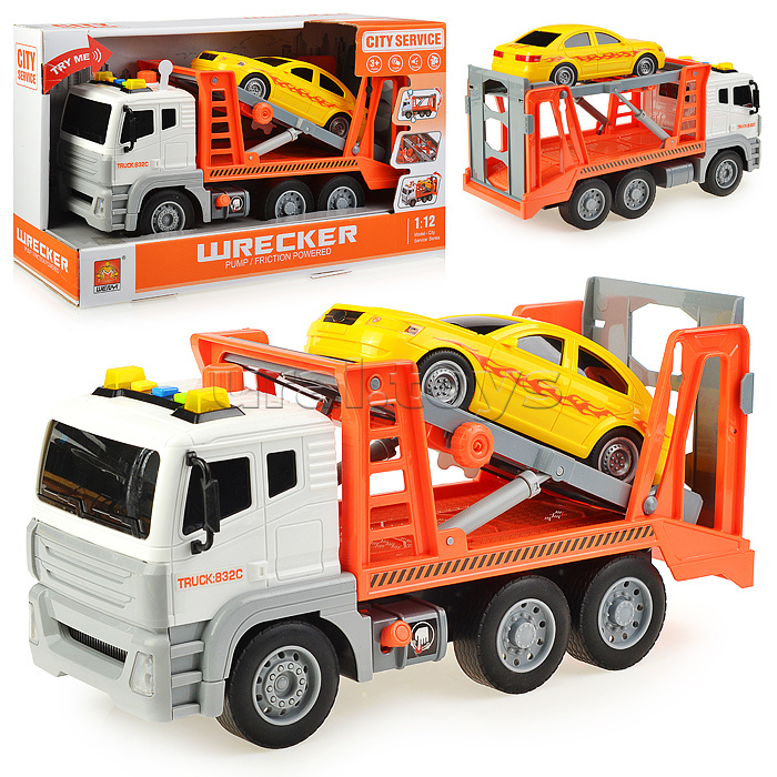 Машина "Эвакуатор"1:12 (свет, звук) в коробке (оранжевый)