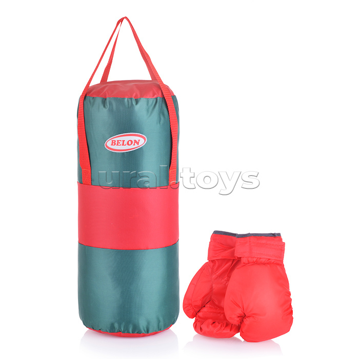 Набор для бокса: груша 50 см х Ø20 см.с перчатками. Цвет красный+зеленый, ткань "Оксфорд"