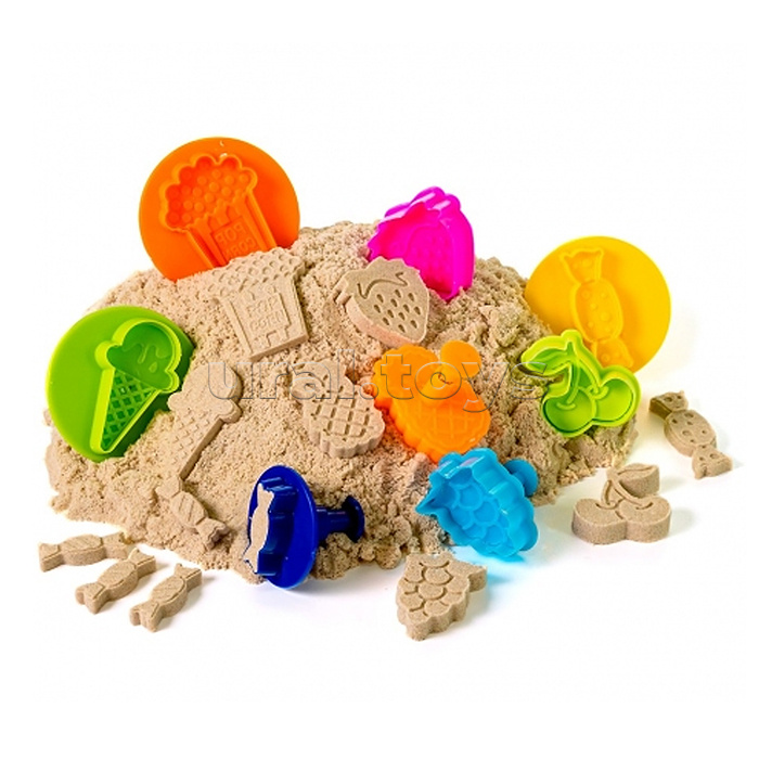Кинетический песок "Волшебный песок", в комплекте с формочками 8 шт, песочный, 2 кг