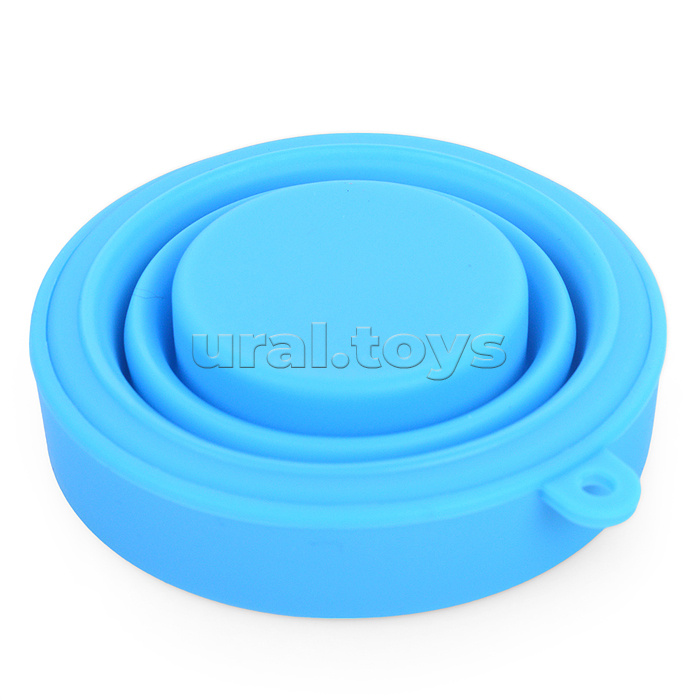 Стакан складной "Mini" 180 мл, диаметр 8 см, высота 8 см, в сложенном виде 2,2 см, силиконовый, с силиконовой крышкой, неоновый голубой