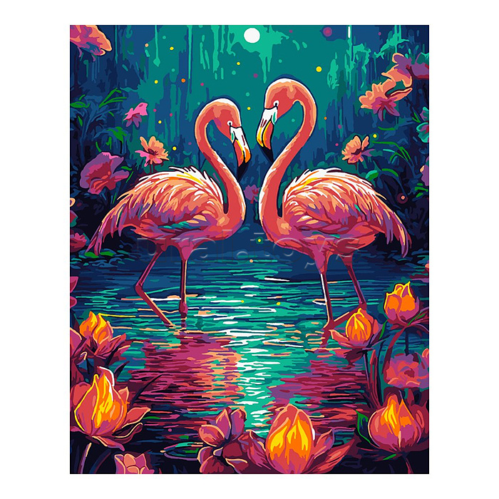 Картина по номерам на картоне 40*50 см "Влюбленные фламинго"