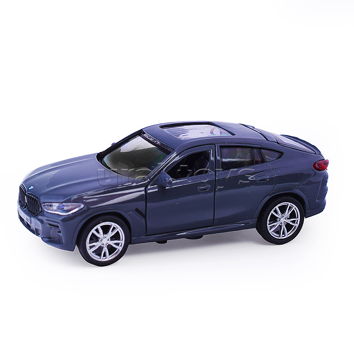Машина металл BMW X6 12 см, (двери, багаж, темно серый)инерц, в коробке