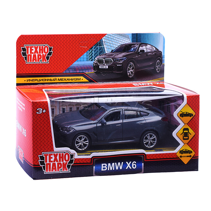 Машина металл BMW X6 12 см, (двери, багаж, темно серый)инерц, в коробке