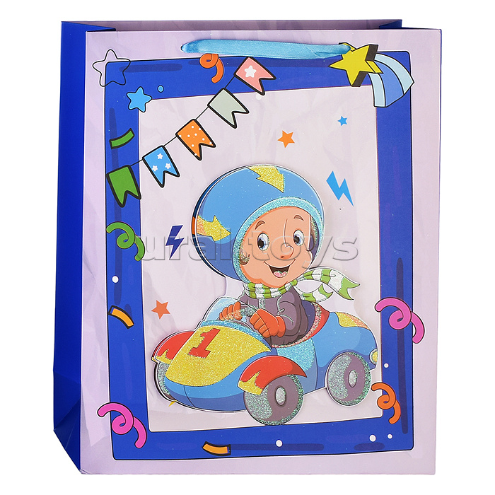 Пакет подарочный "Мальчик в транспорте" 26x10x32 см, 3D