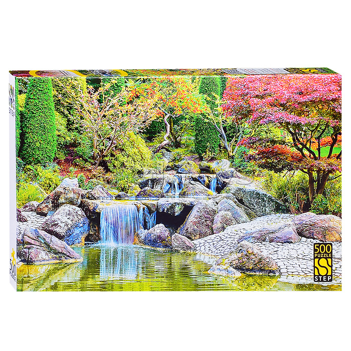 Пазлы 500 "Каскадный водопад в японском саду"