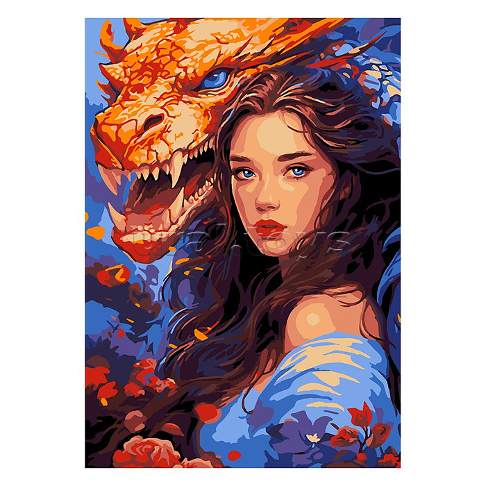 Картина по номерам на картоне 20*28,5 см "Девушка и дракон"