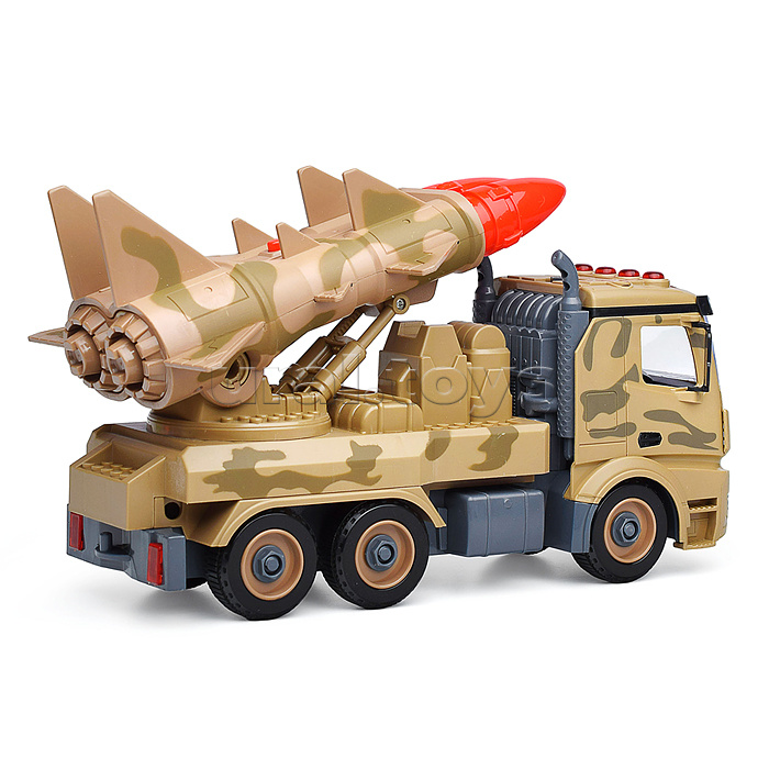 Военная машина-конструктор 2 ракеты фрикционная свет звук 1:12 28см.