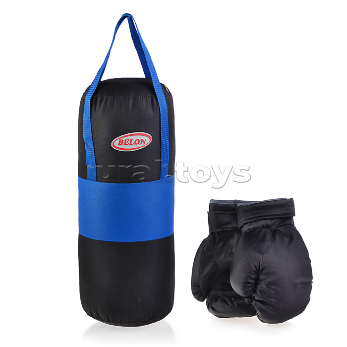 Набор для бокса: груша 50 см х Ø20 см. с перчатками. Цвет синий+черный, ткань "Оксфорд"