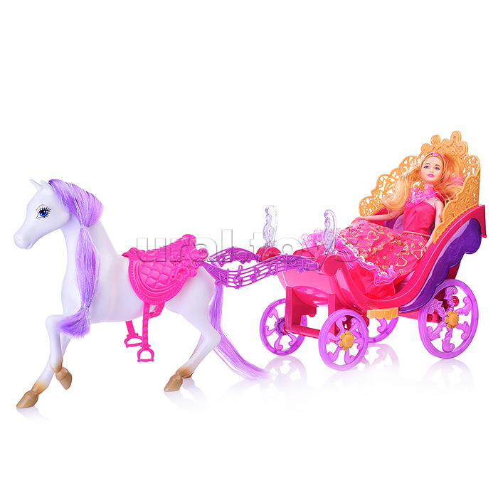 Карета с лошадью, с куклой с акссесуарами (свет/звук) в коробке