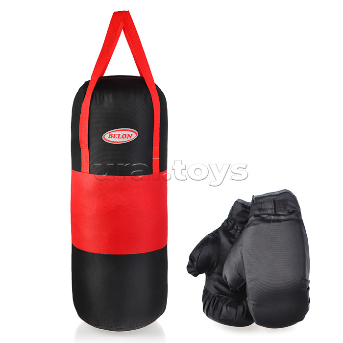 Набор для бокса: груша 60х25см с перчатками. Цвет красный+черный, ткань "Оксфорд"
