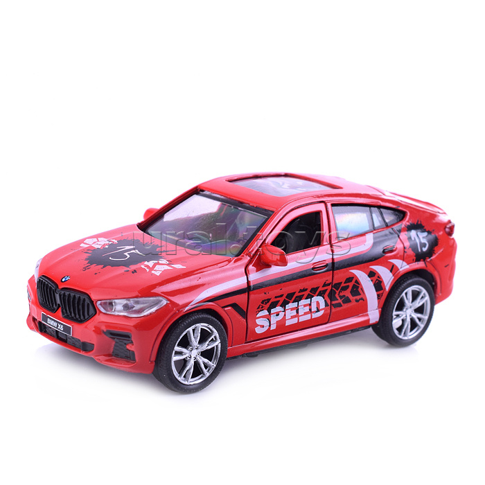 Машина металл BMW X6 Спорт 12 см,( двери, багаж, красный) инер, в коробке