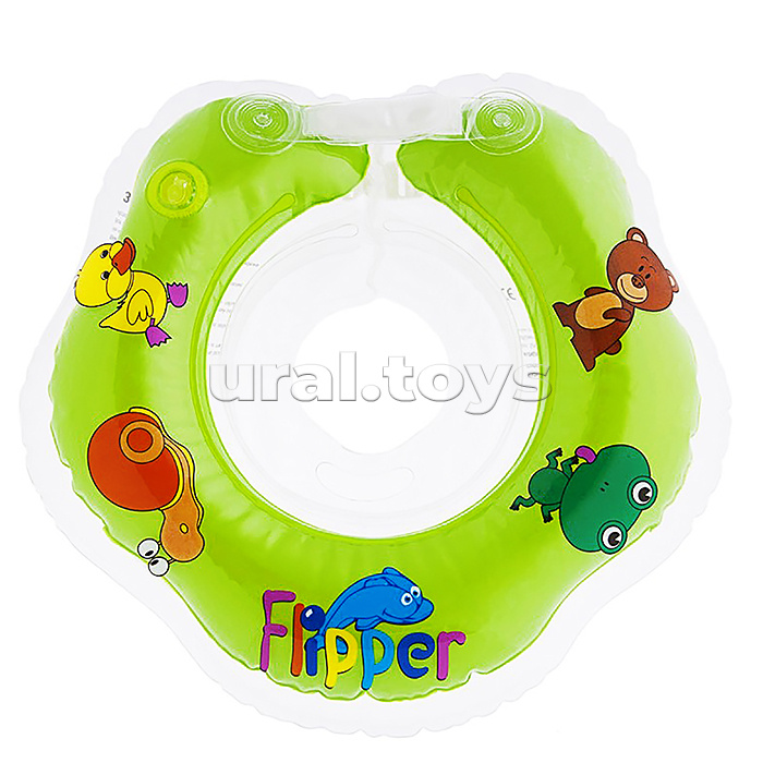 Надувной круг на шею для купания малышей Flipper зеленый.