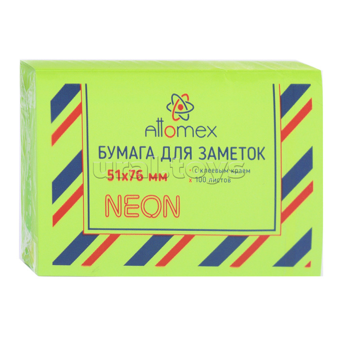 Клейкая бумага для заметок "Attomex" 51x76 мм, 100 листов, офсет 75 г/м², неоновая зеленая