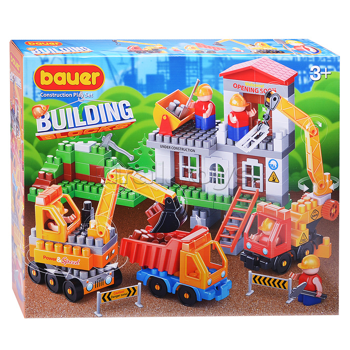 Игрушка 662 Конструктор Бауер "Стройка" набор строительная площадка с автокраном, грузовиком и бульдозером