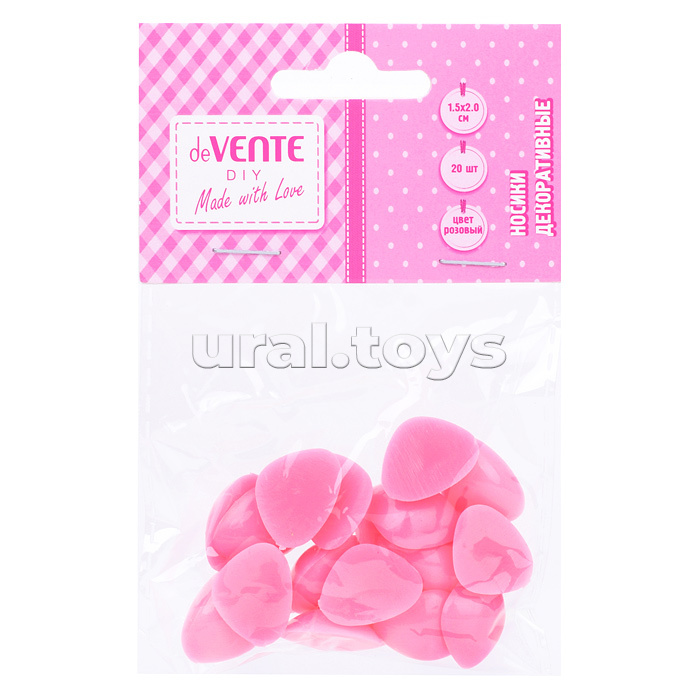 Носики декоративные пластиковые, размер 15x20 мм, 20 шт, цвет розовый, в пластиковом пакете с блистерным подвесом