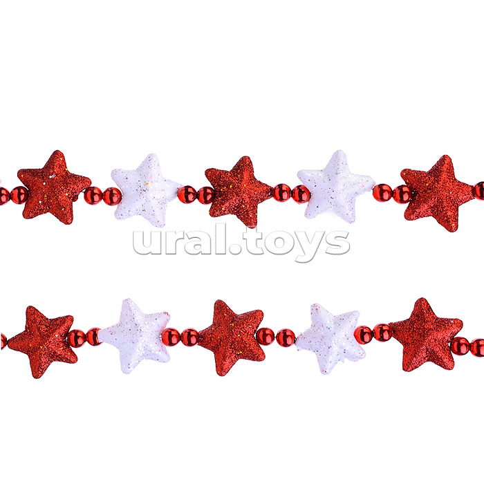 Новогоднее украшение "Бусы" Звезды 120см (красный-белый)