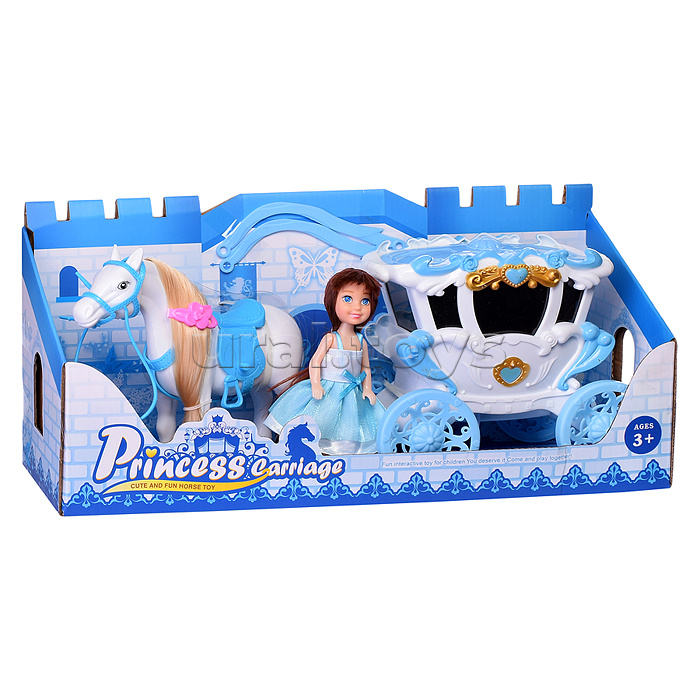 Карета "В сказочном мире" с лошадкой и куклой, в коробке