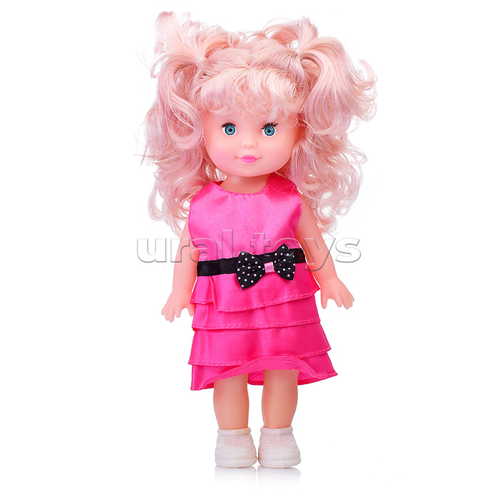 Кукла "Радочка" в розовом платье с черным бантиком, в горошек, в пакете